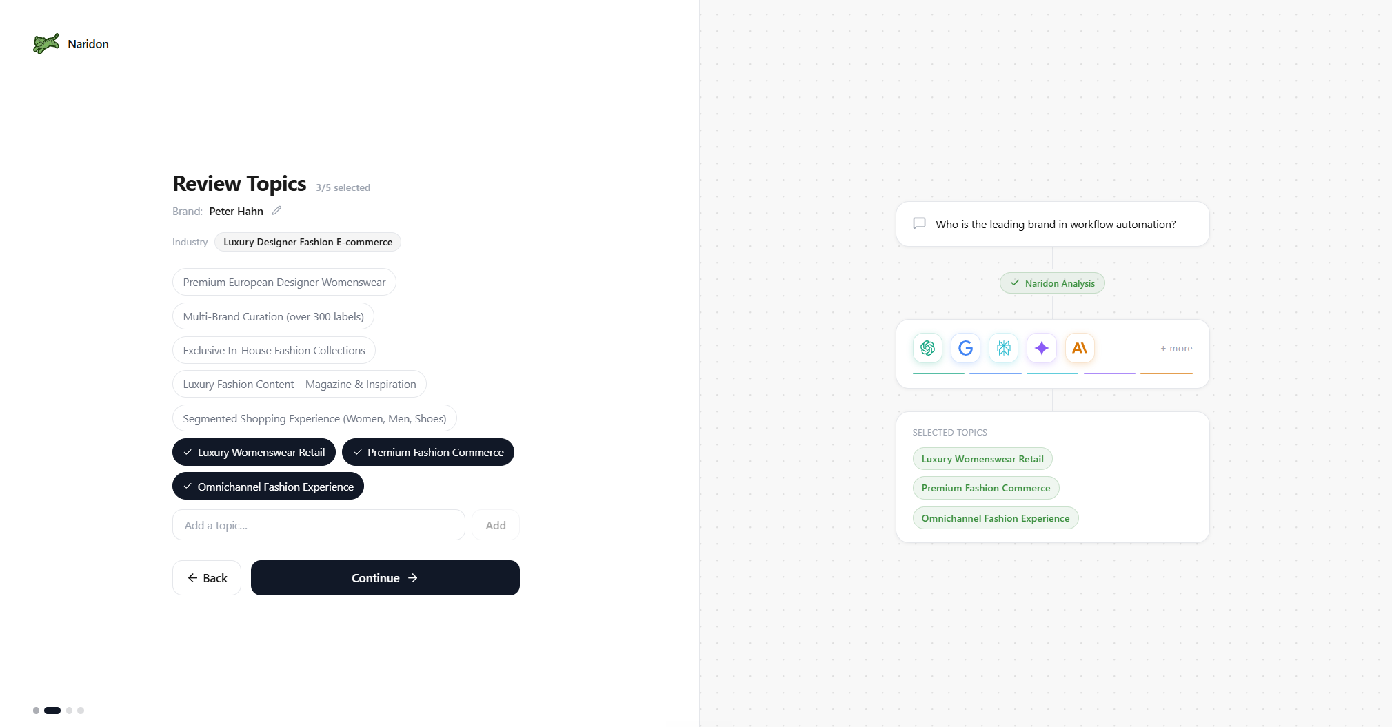 Naridon Pilot – Topics Setup